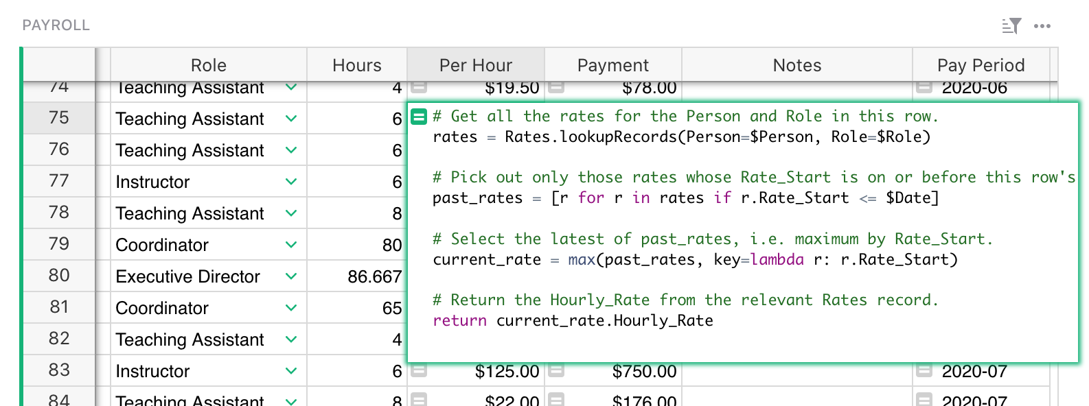 Rate Lookup Formula